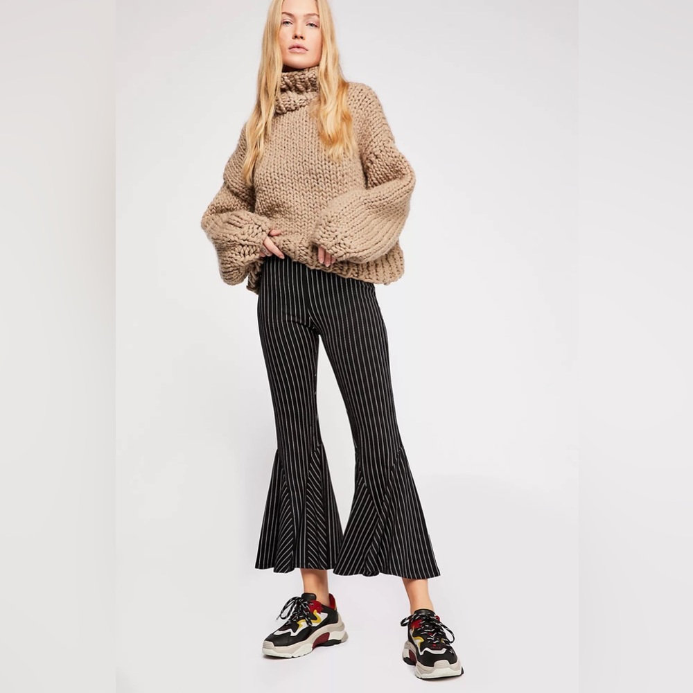 FREE PEOPLE Mari Ponte Pants Pinstripe High Rise Flare Size 4